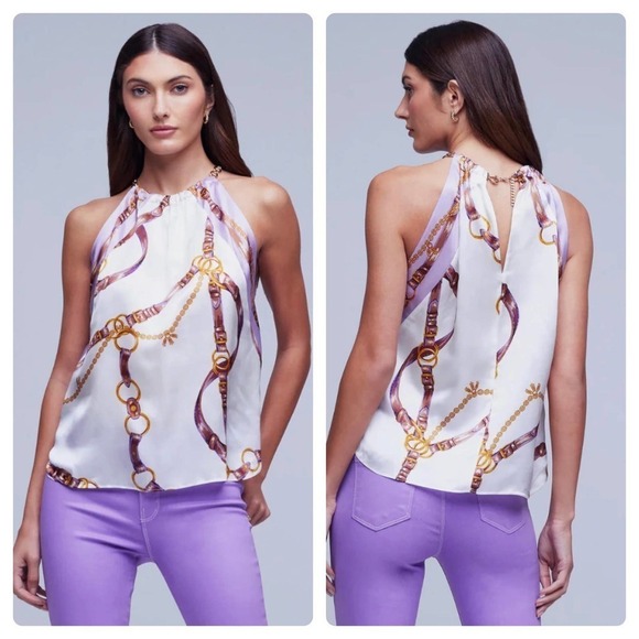 L’agence Chain Silk Halterneck Pullover Top Sleeveless Purple Size M NWOT - Picture 1 of 8